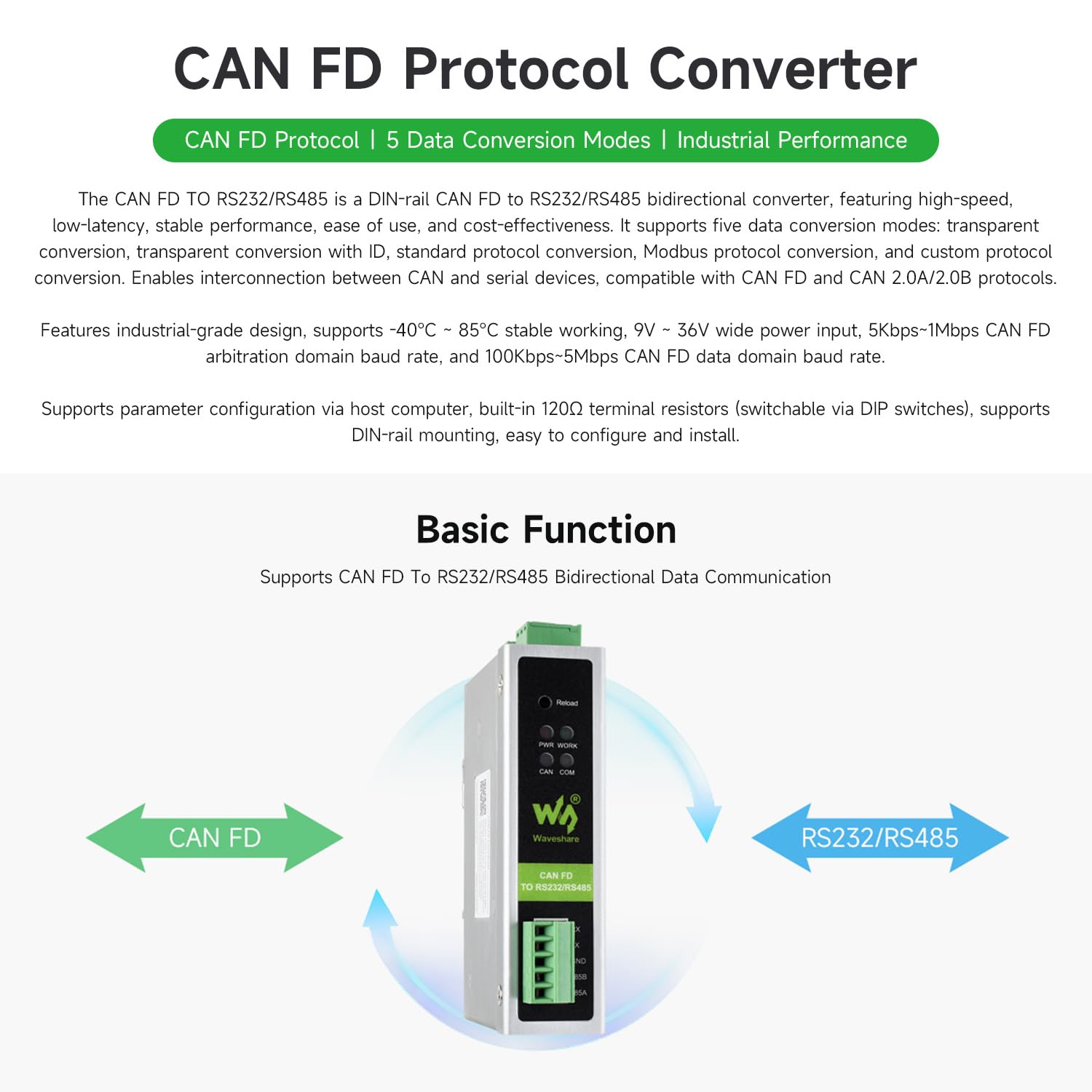waveshare-can-fd-protokoll-konverter-can-fd-zu-rs232-rs485-bidirektionales-kommu image 3