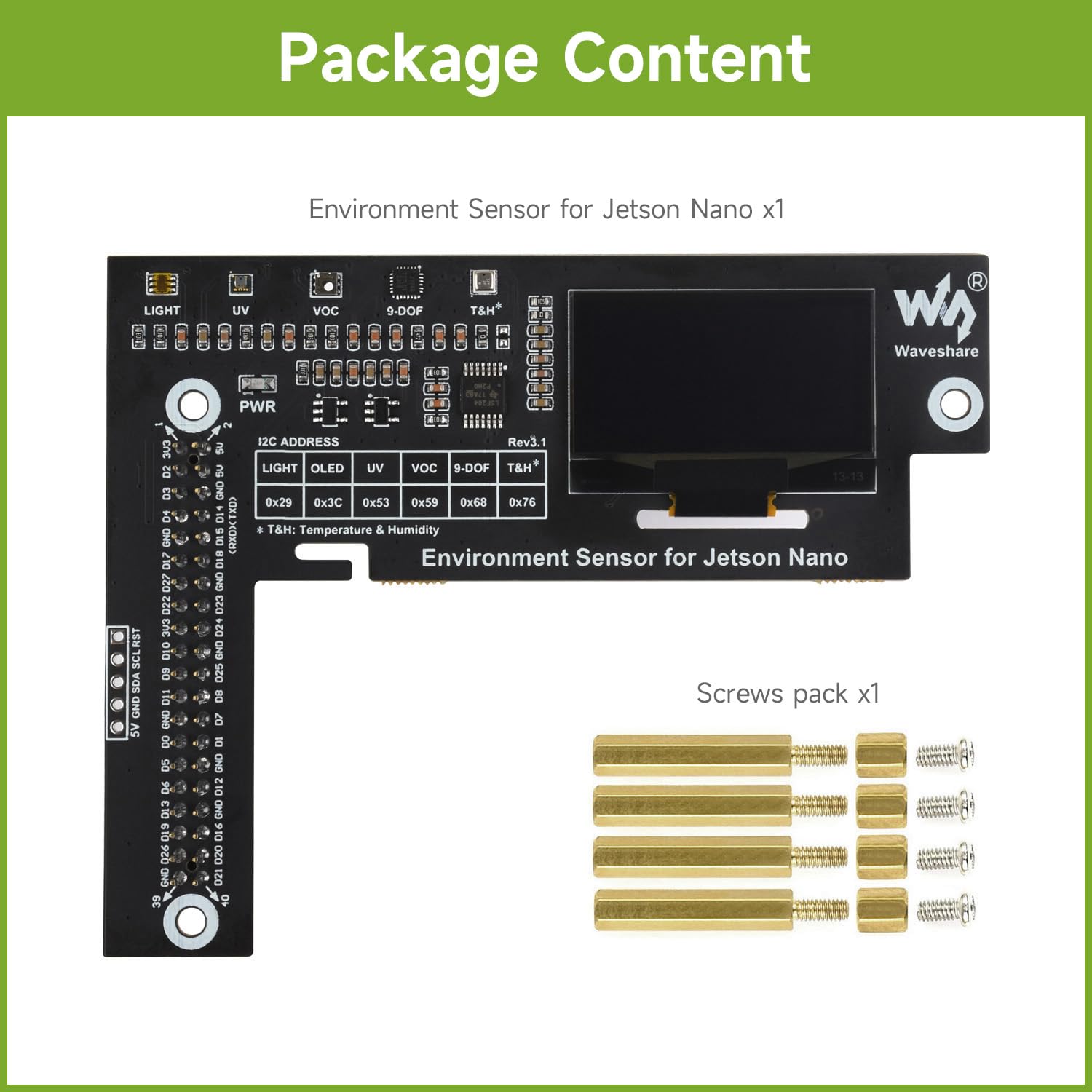 waveshare-environment-sensors-modul-f-r-jetson-nano-1-3-zoll-oled-bme280-icm2094 image 2