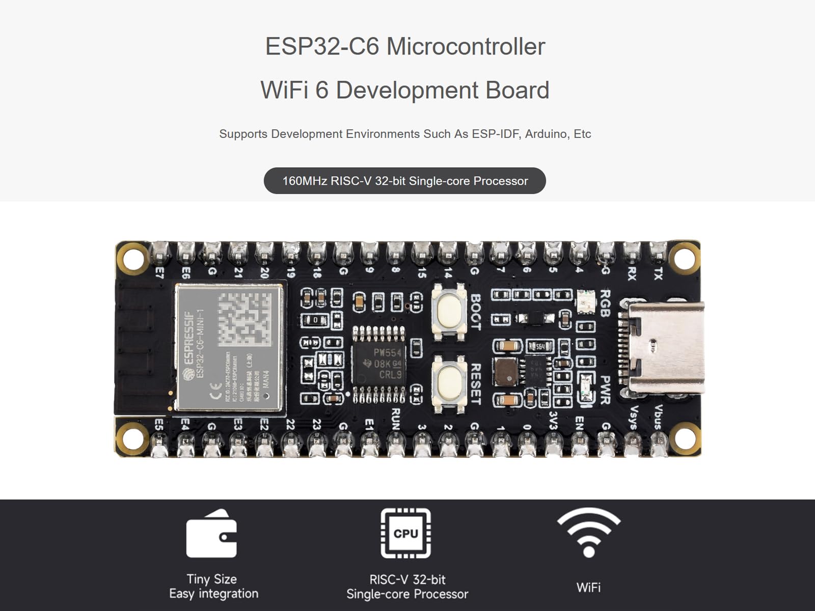 waveshare-esp32-c6-pico-mikrocontroller-board-wifi-6-ble-5-zigbee-mit-pinheader image 2