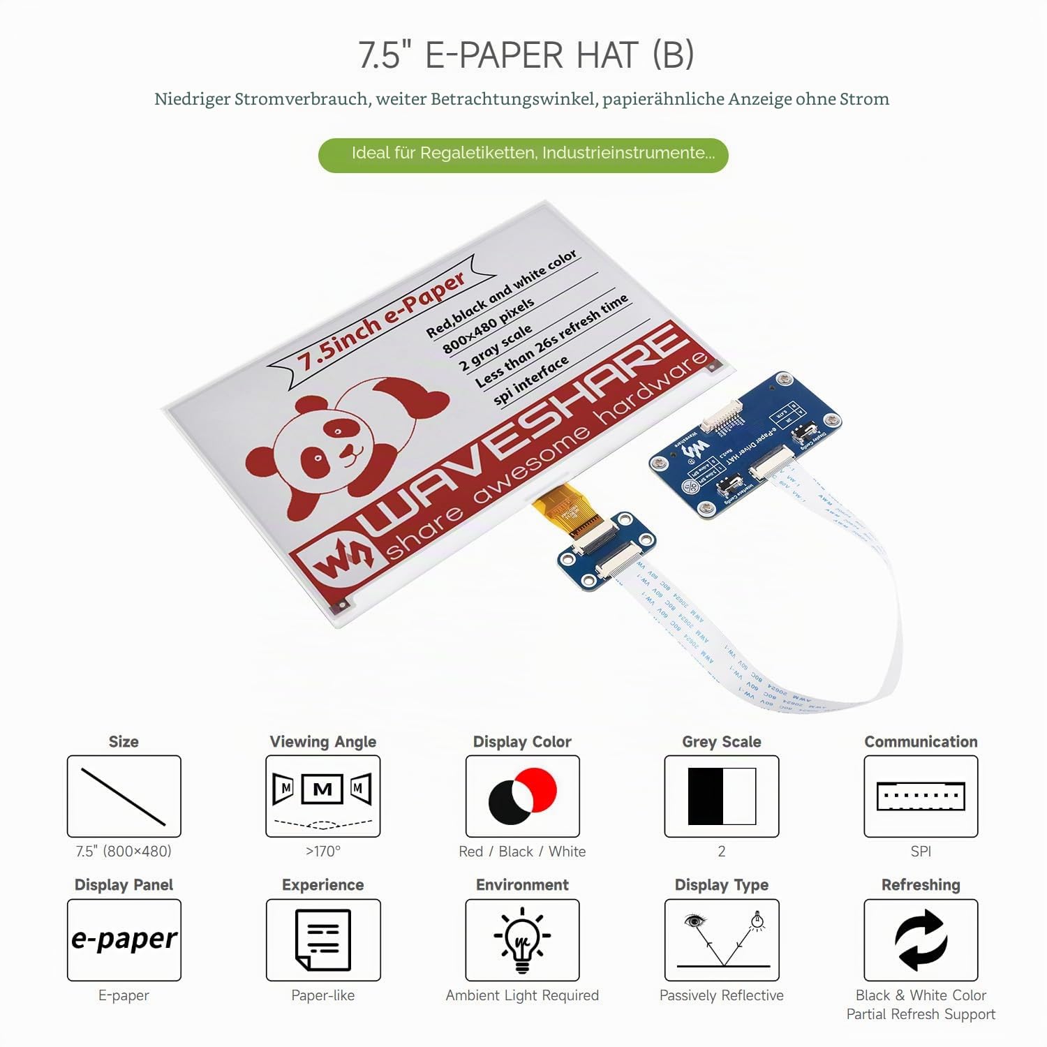 waveshare-7-5-zoll-e-paper-hat-800x480-rot-schwarz-wei-f-r-raspberry-pi-jetson-n image 3
