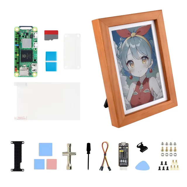 waveshare-7-3-zoll-e6-full-color-e-paper-im-massivholz-bilderrahmen-bundle-mit-r image 1