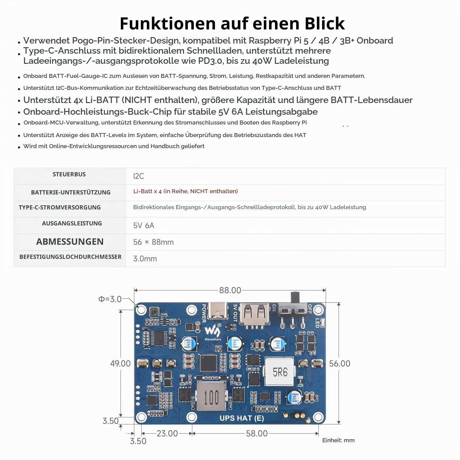 waveshare-ups-hat-e-f-r-raspberry-pi-5-4b-3b-5v-6a-pogo-pin image 4