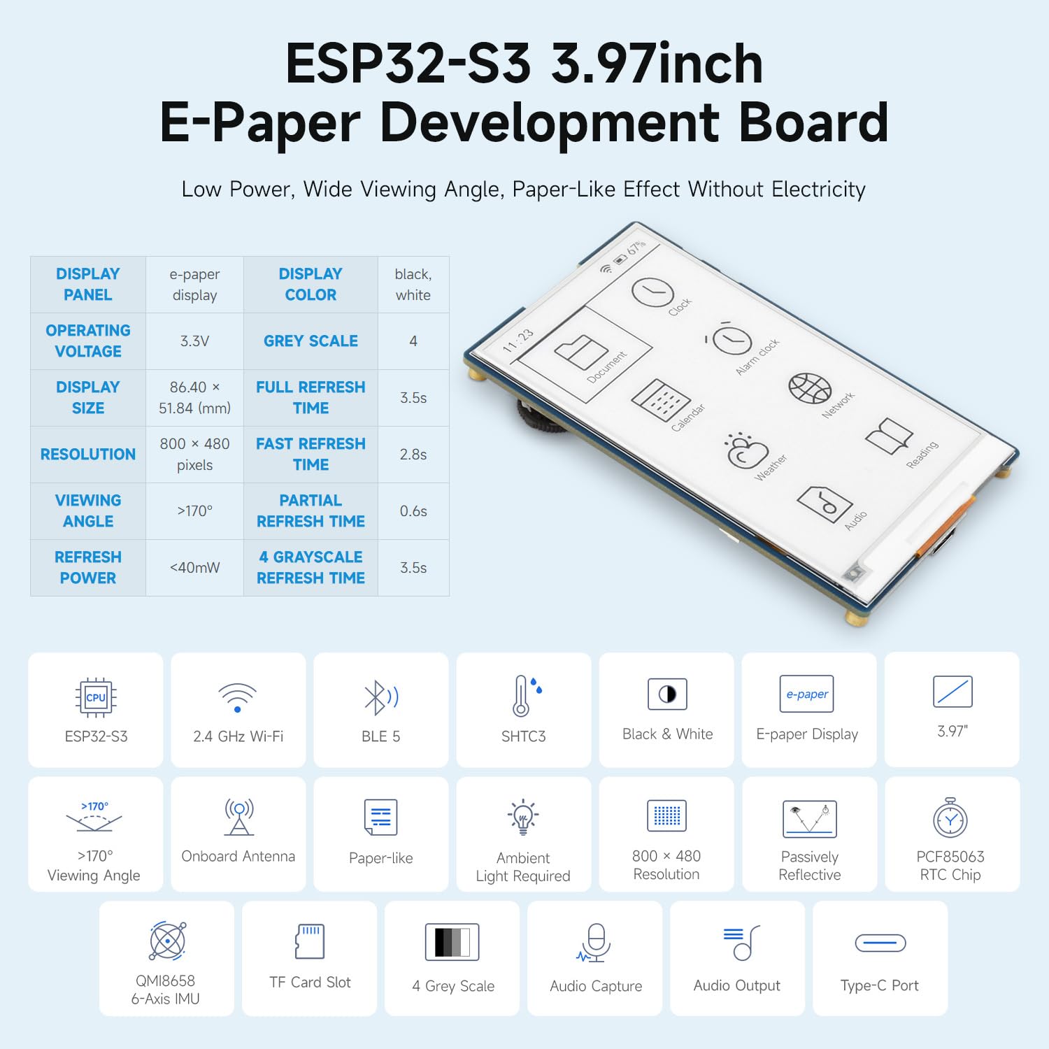 waveshare-esp32-s3-3-97-zoll-e-paper-entwicklungsboard-basic-kit-800x480-mit-tf- image 3