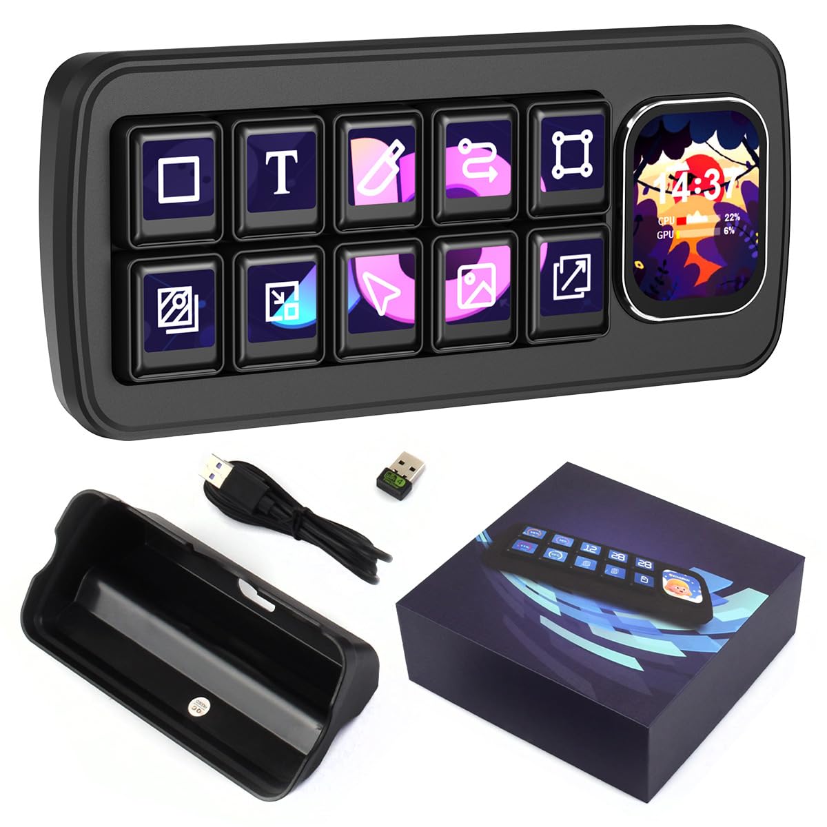 waveshare-mk10-ai-voice-control-panel-schwarz-10x-lcd-makrotasten-2-01-zoll-disp image 1