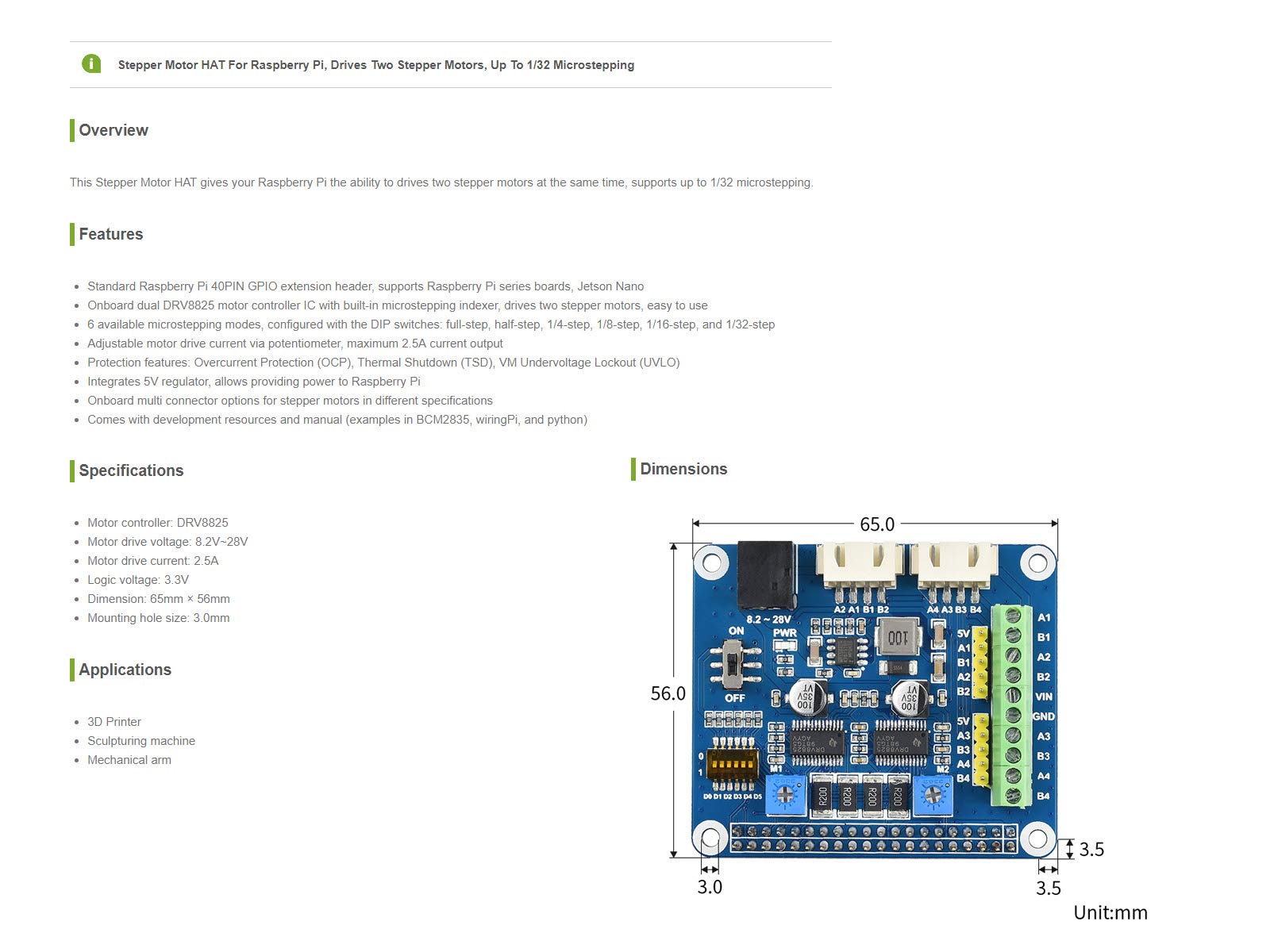 waveshare-stepper-motor-board-f-r-raspberry-pi-dual-drv8825-f-r-2-schrittmotoren image 5
