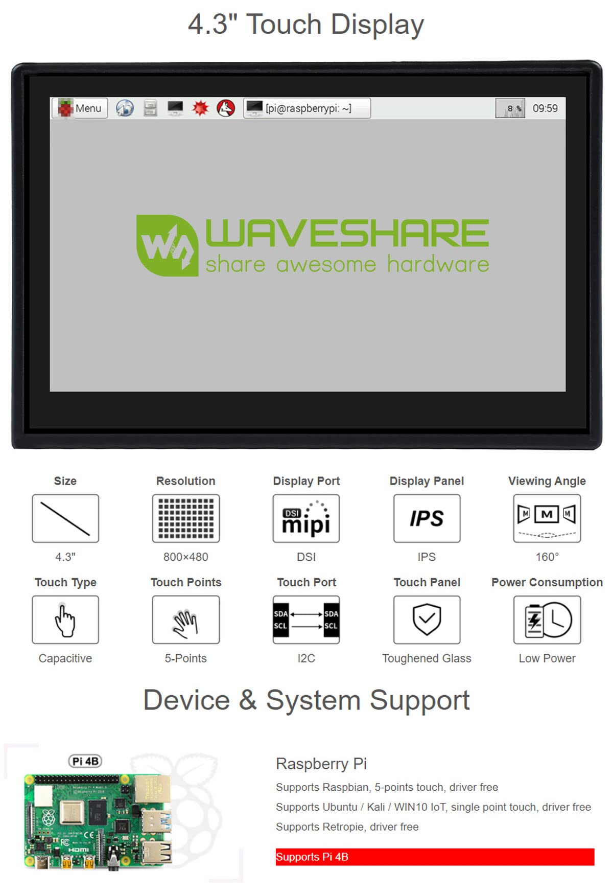 waveshare-4-3-zoll-kapazitives-touch-display-800x480-ips-mipi-dsi-mit-geh-use-f- image 4