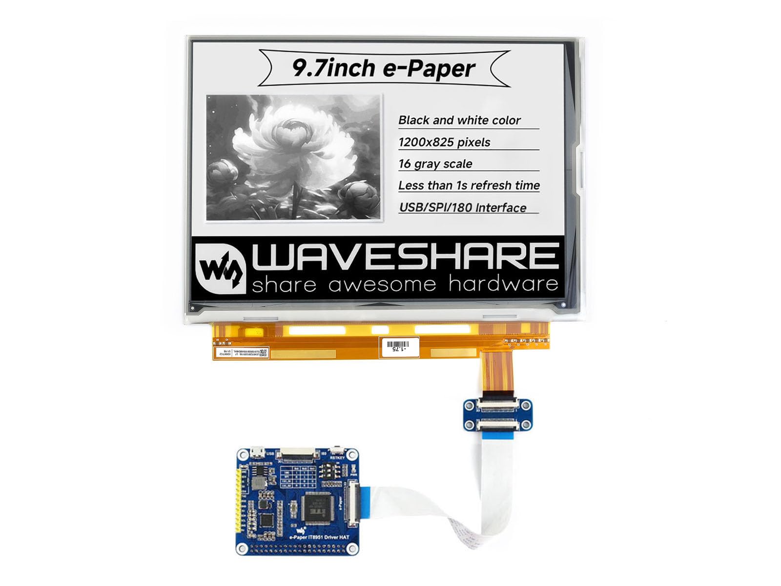 waveshare-9-7-zoll-e-paper-hat-1200-825-it8951-f-r-raspberry-pi image 1