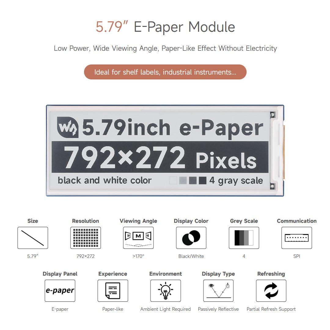 waveshare-5-79-zoll-e-paper-display-modul-792x272-schwarz-wei-mit-pcb-und-spi image 3