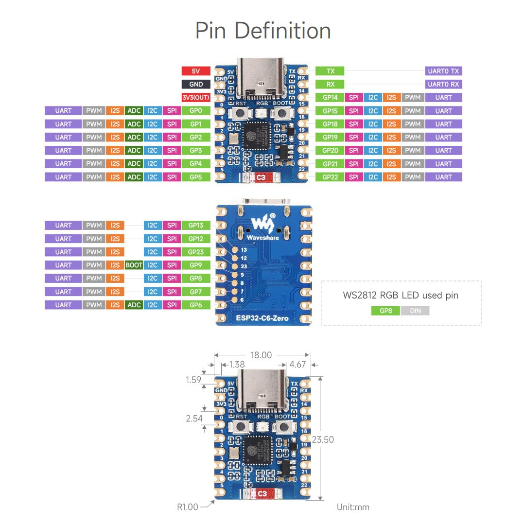 waveshare-esp32-c6-zero-2er-set-mini-entwicklungsboard-wifi-6-bt5 image 8