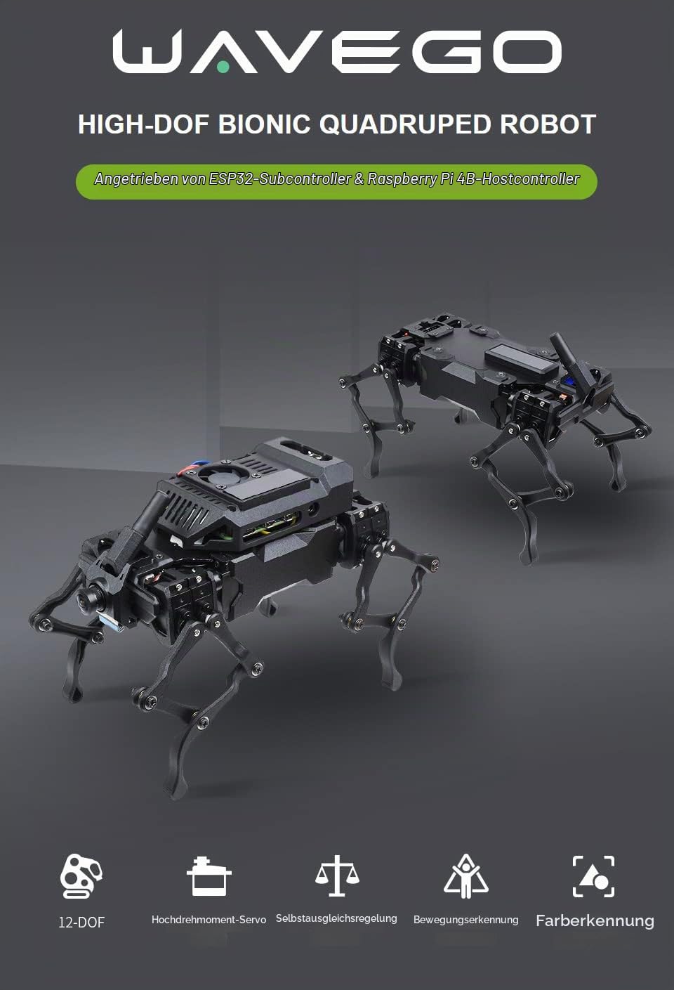 waveshare-wavego-12-dof-bionischer-roboterhund-vormontiert-mit-pi-halter-und-akk image 3