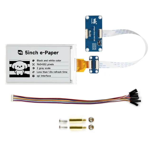 waveshare-5-zoll-e-paper-display-mit-treiber-hat-960x552-schwarz-wei-spi image 1
