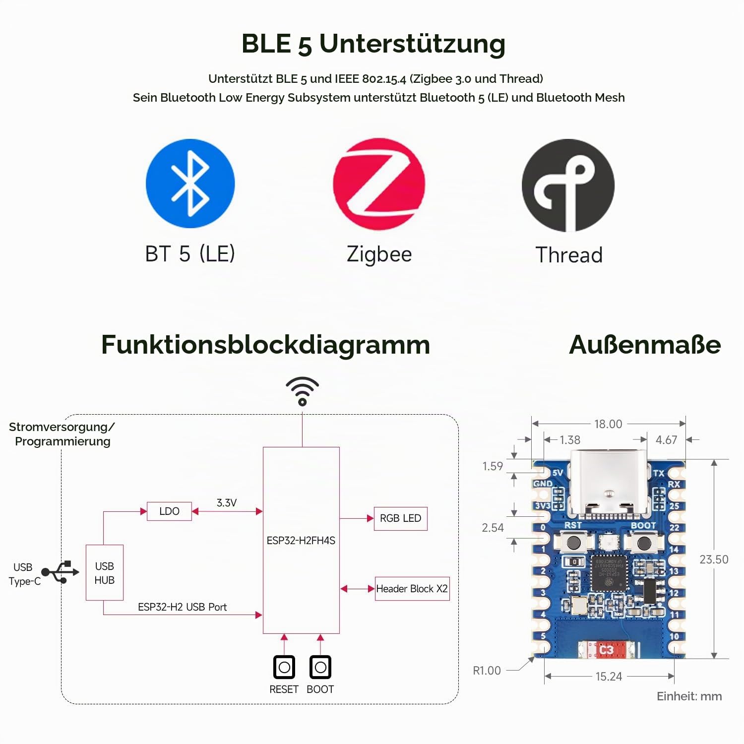 waveshare-esp32-h2-mini-entwicklungsboard-2er-set-ble-zigbee-thread-4mb-flash image 5