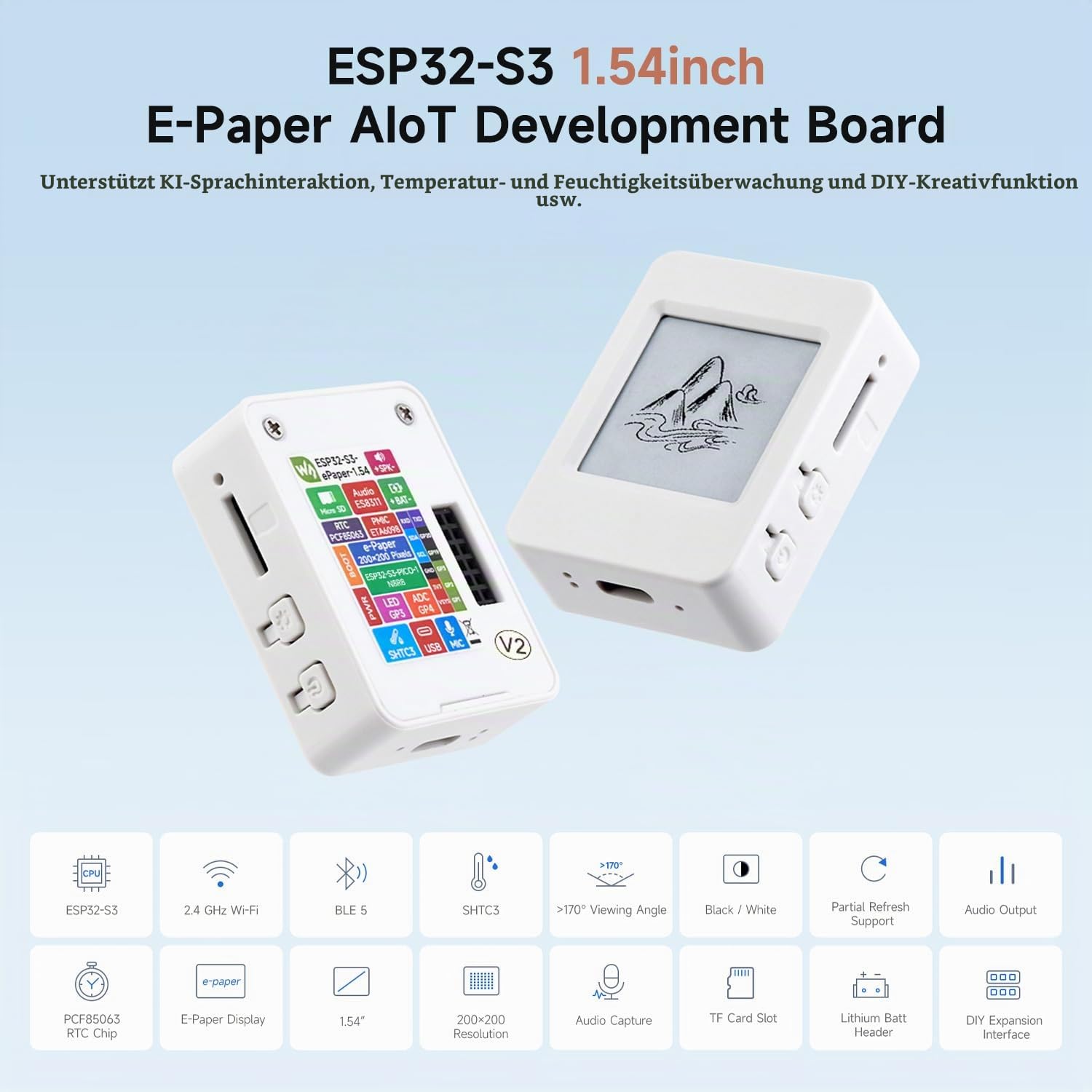waveshare-esp32-s3-1-54-zoll-e-paper-aiot-entwicklungsboard-200x200-schwarz-wei- image 3