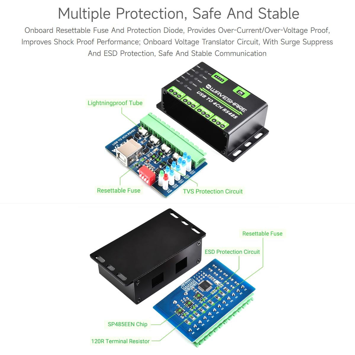 waveshare-industrial-usb-zu-4-kanal-rs485-konverter-mehrfachschutz-aluminiumgeh- image 5