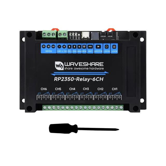 waveshare-industrial-6-kanal-rp2350-relaismodul-pico-hat-steuerung-mit-rs485 image 1