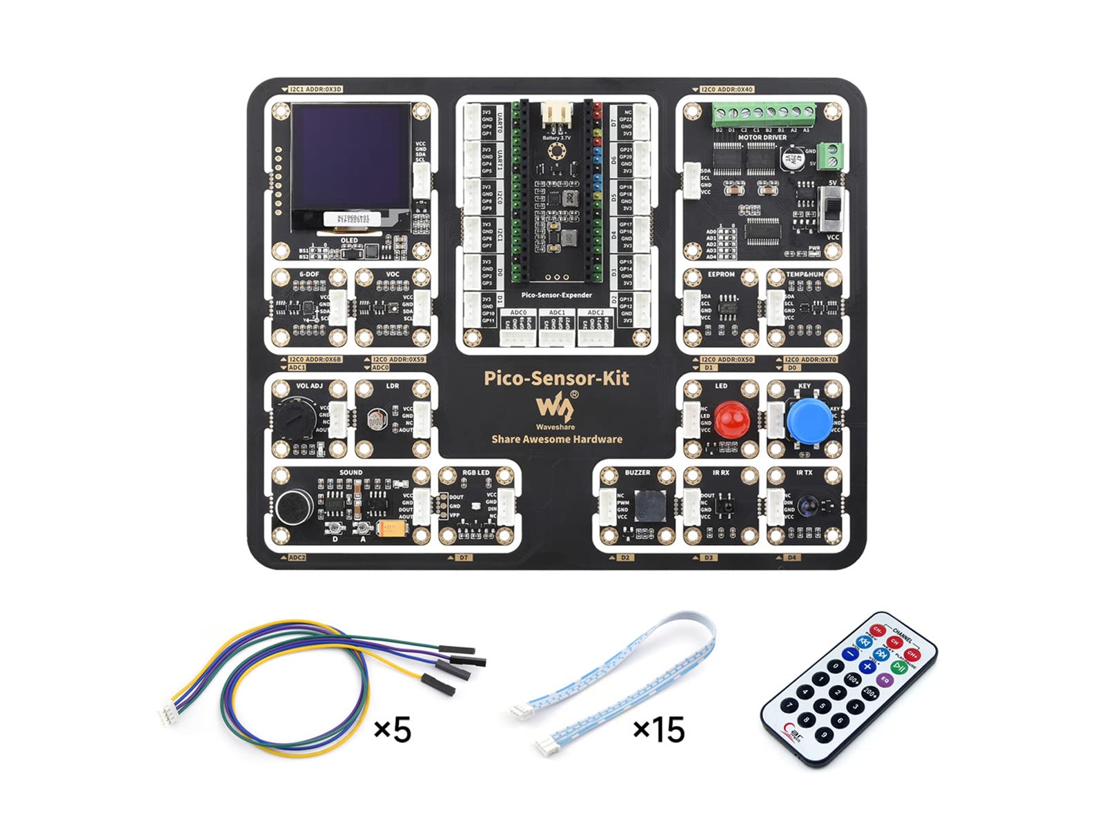 waveshare-sensor-kit-f-r-raspberry-pi-pico-mit-erweiterungsboard-und-15-modulen image 1