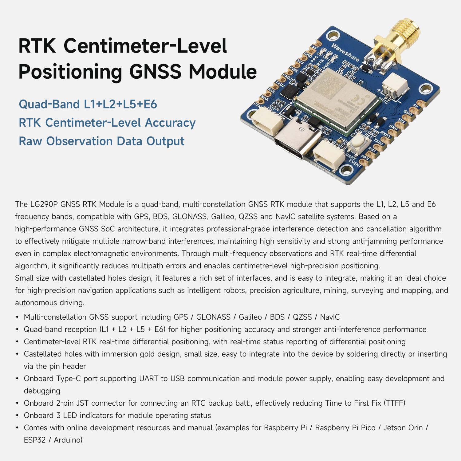 waveshare-lg290p-gnss-rtk-modul-quad-band-l1-l2-l5-e6-zentimeter-positionierung image 3