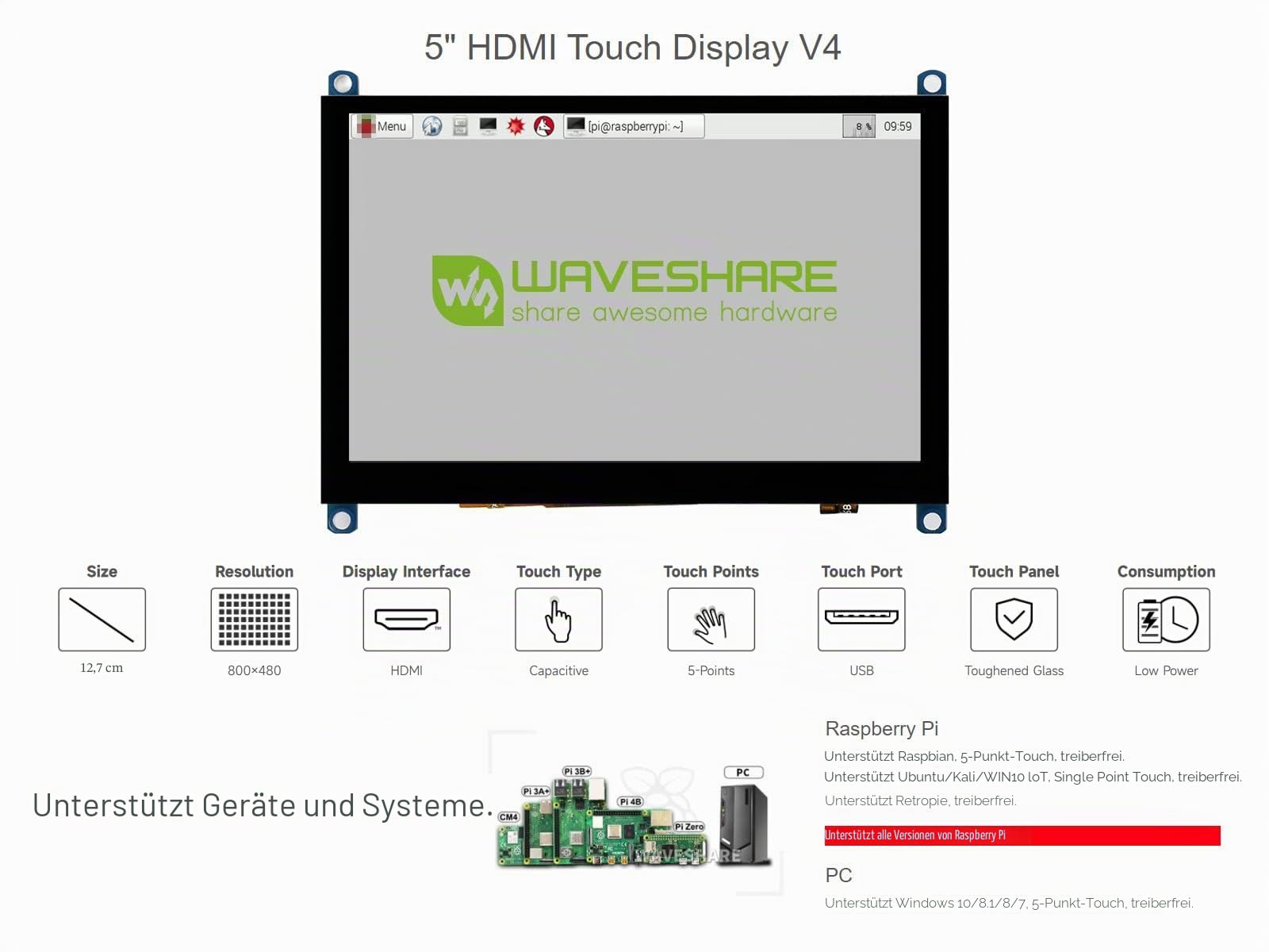 waveshare-5-zoll-capacitive-touch-lcd-h-slim-800x480-hdmi-5-punkt-touch image 3