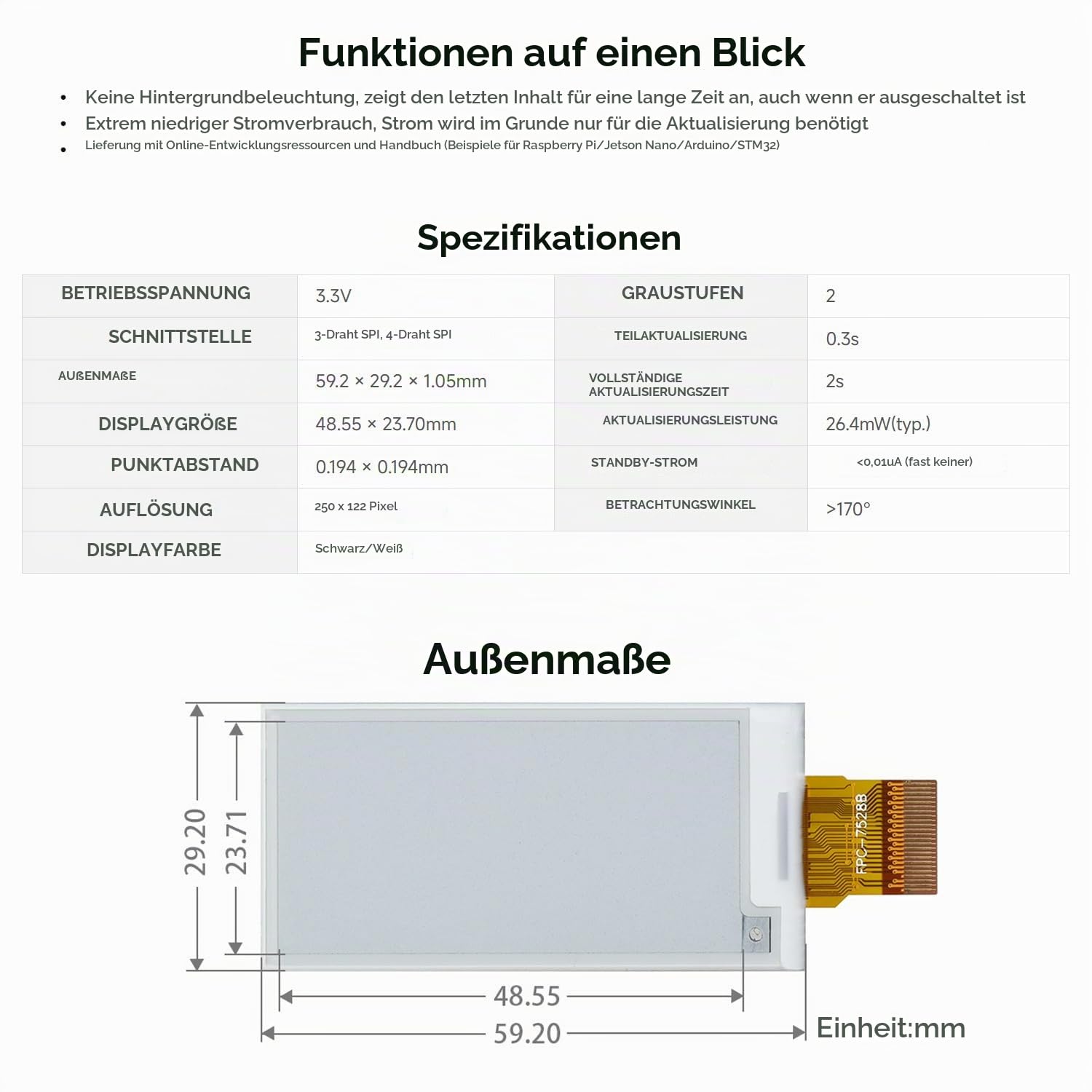 waveshare-2-13-zoll-e-paper-raw-display-v4-panel-250x122-e-ink-ohne-pcb image 4