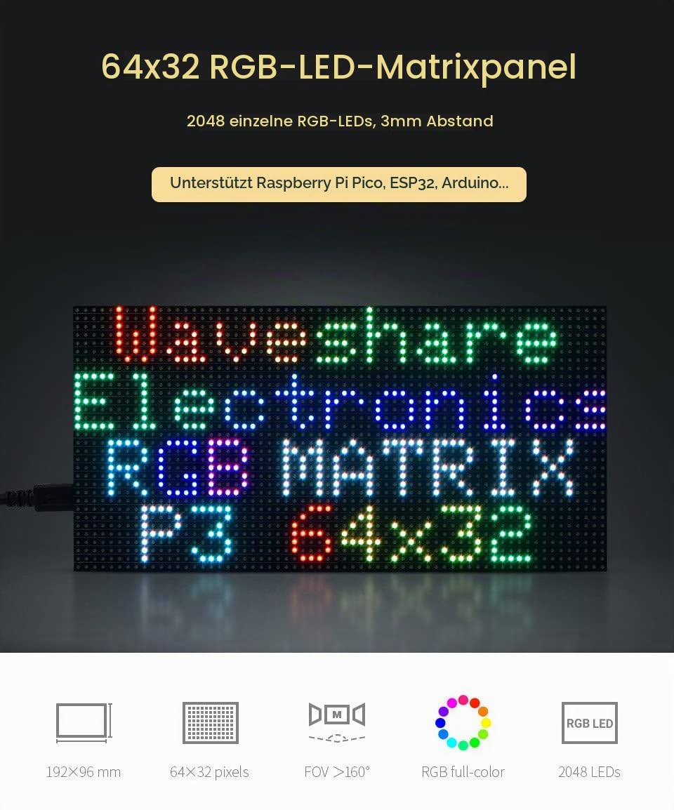 waveshare-rgb-full-color-led-matrix-panel-64x32-pixel-3mm-pitch-hub75-display image 3
