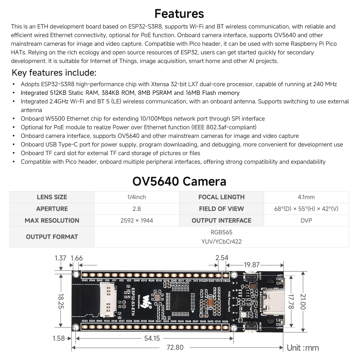 waveshare-esp32-s3-eth-board-mit-rj45-poe-wifi-bt-16mb-flash-8mb-psram image 4