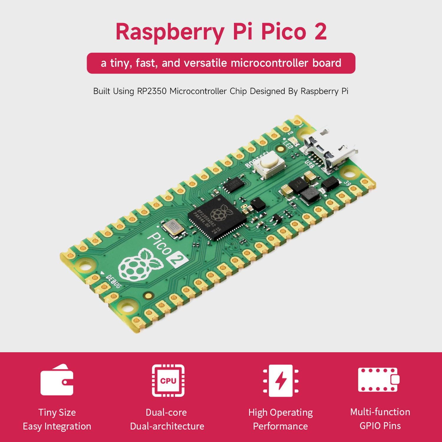waveshare-pi-pico-2-cc-mikrocontroller-rp2350-mit-header-4-mb-flash image 3