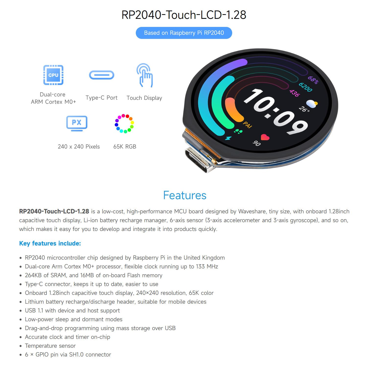 waveshare-rp2040-touch-lcd-1-28-entwicklungsboard-mikrocontroller-mit-1-28-zoll- image 3