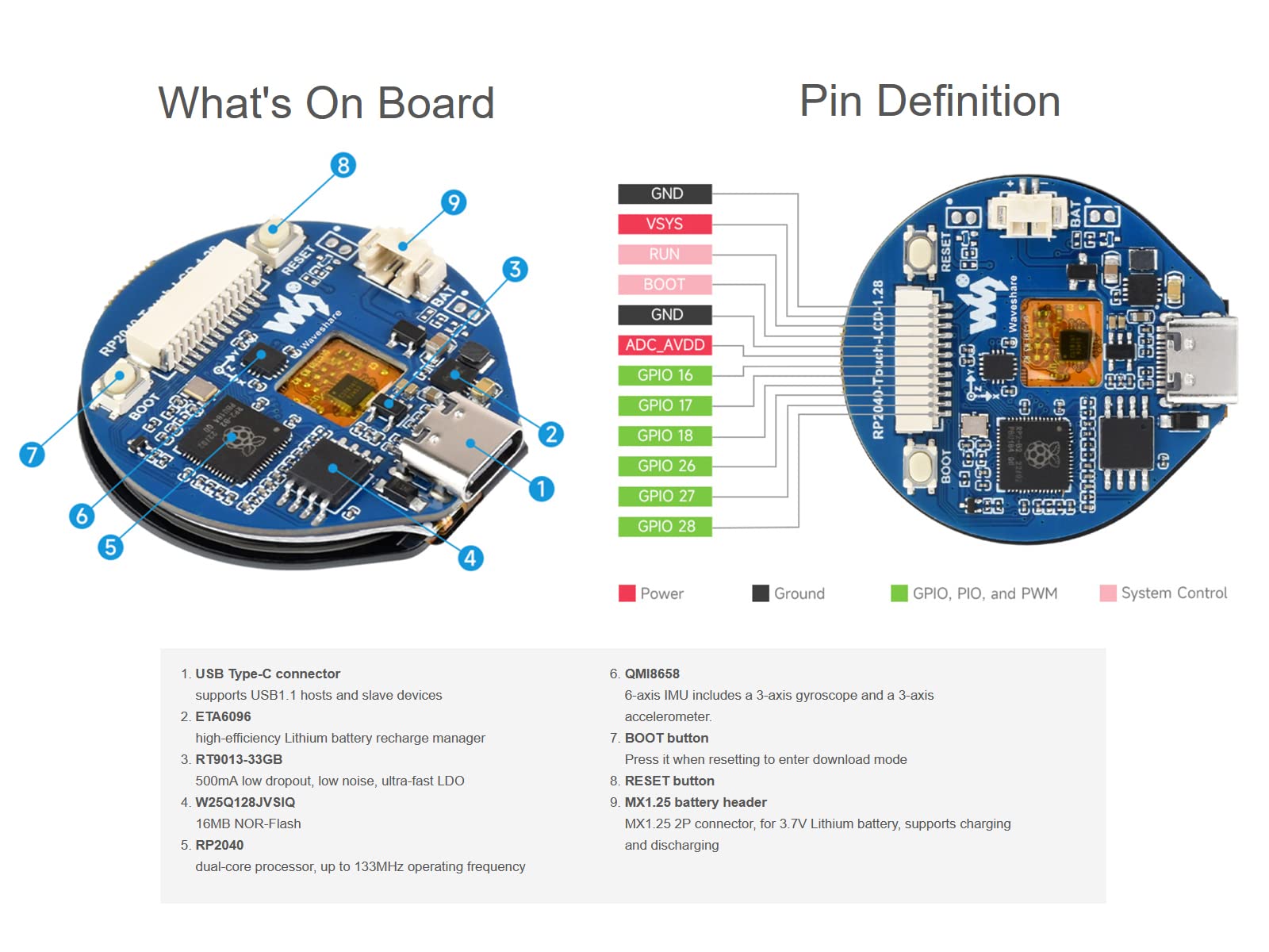 waveshare-rp2040-touch-lcd-1-28-entwicklungsboard-mit-1-28-zoll-touch-display image 4