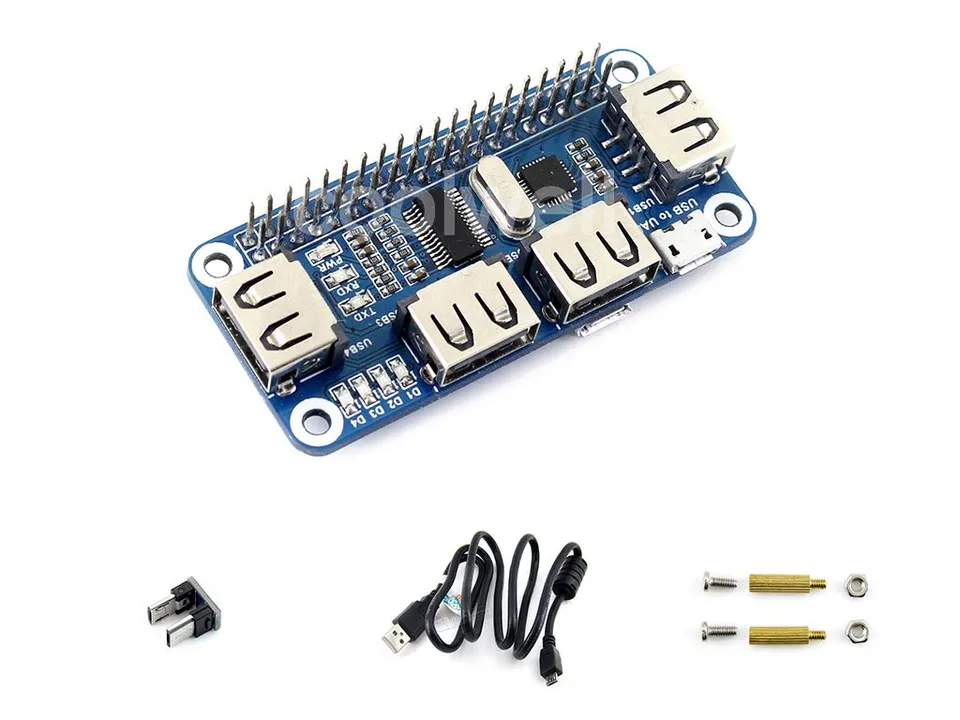 waveshare-4-port-usb-hub-hat-usb2-0-mit-usb-zu-uart-f-r-raspberry-pi-zero image 1