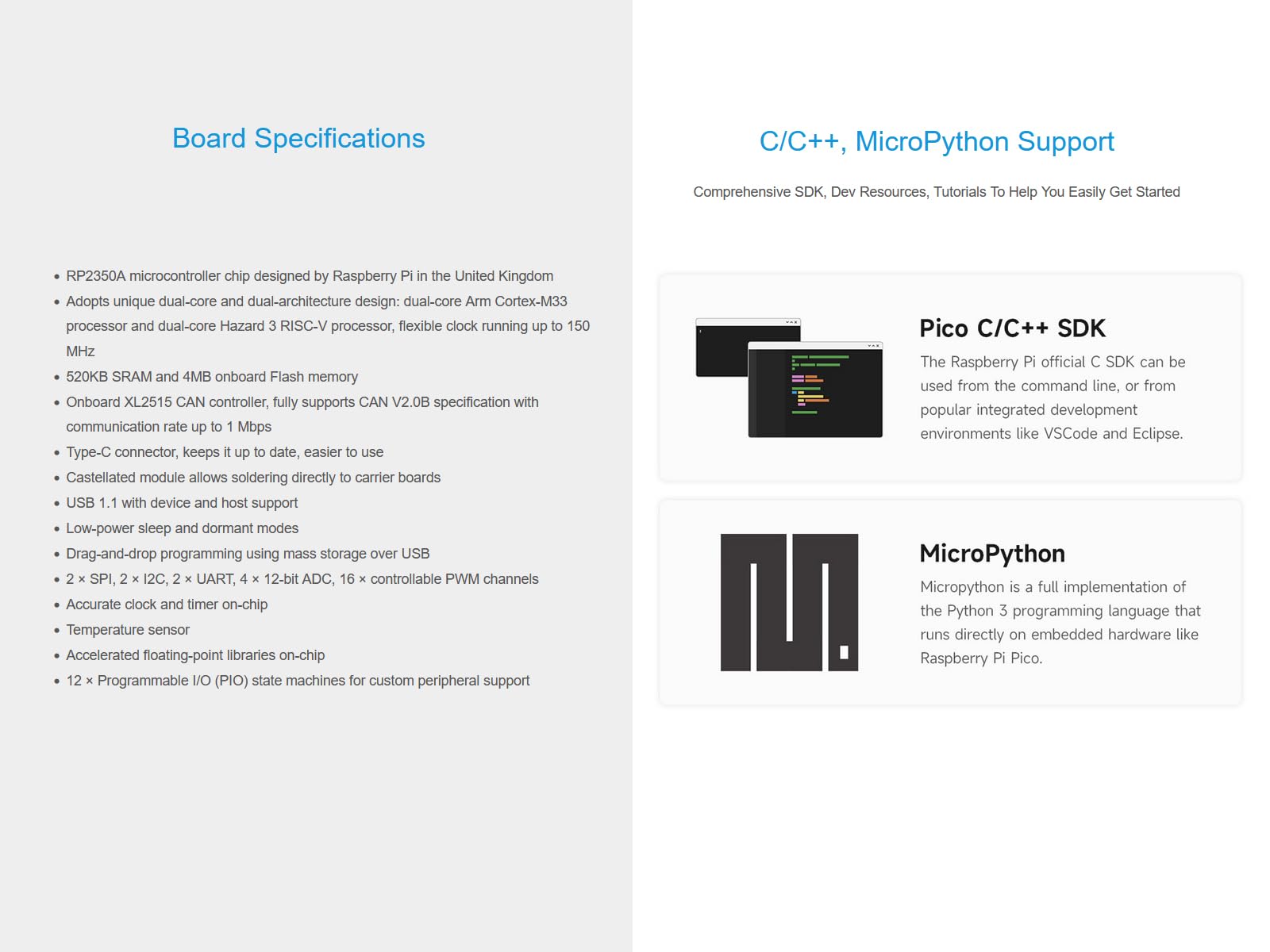 waveshare-rp2350-can-entwicklungsboard-pico-kompatibles-mcu-board-mit-xl2515-can image 3