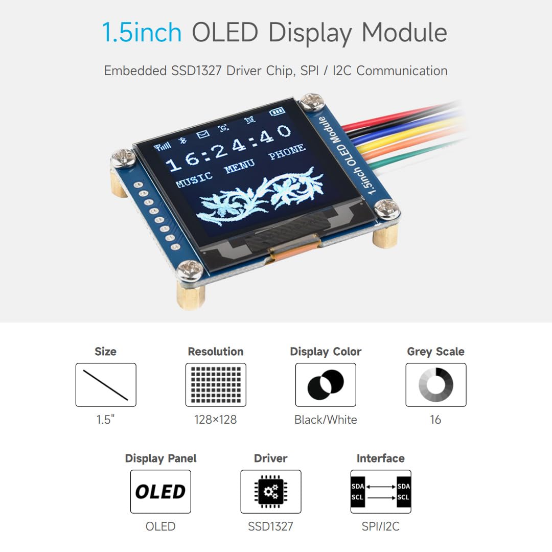waveshare-1-5-zoll-oled-displaymodul-128x128-spi-i2c-wei image 3