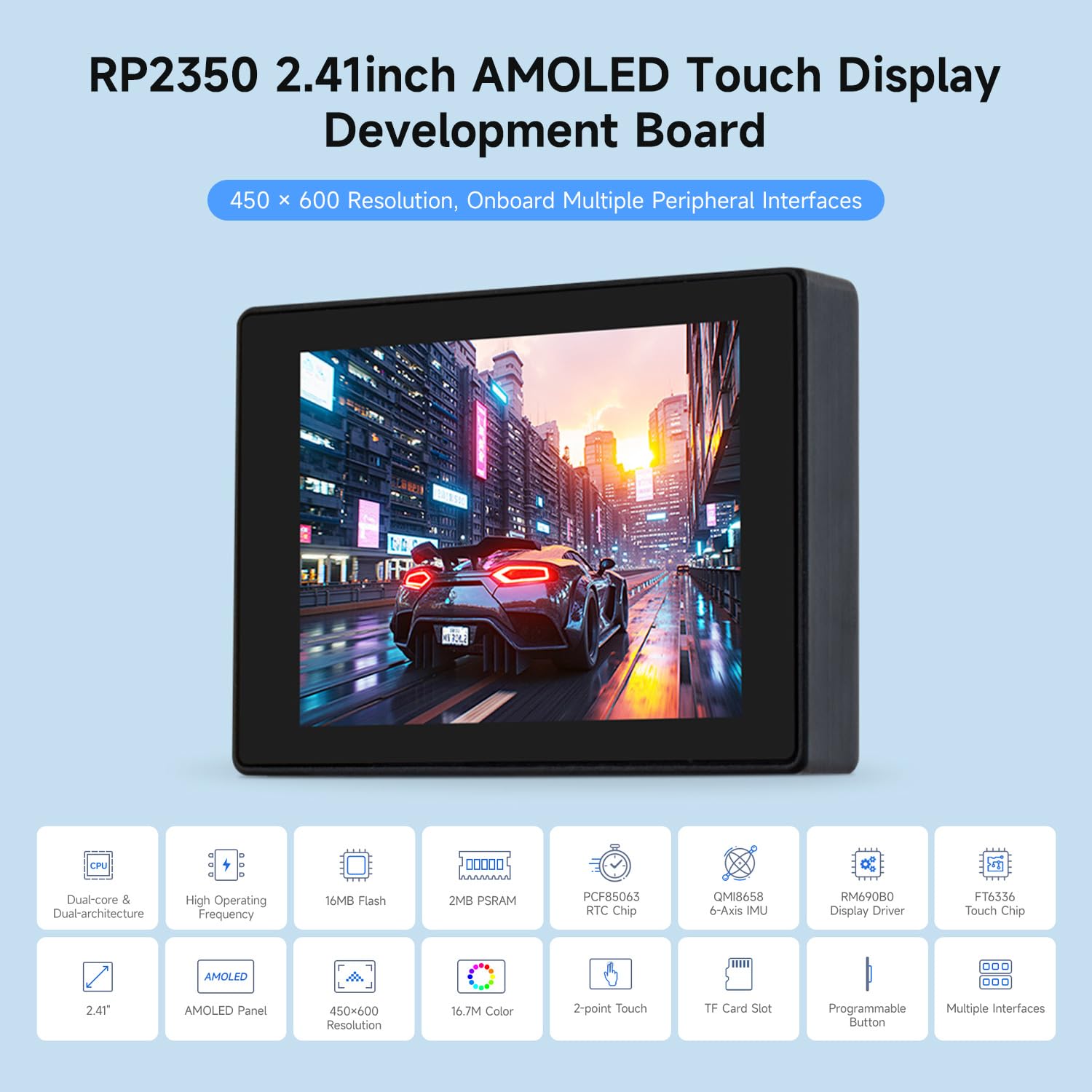 waveshare-rp2350-2-41-zoll-amoled-touch-entwicklungsboard-450x600-mit-geh-use image 3