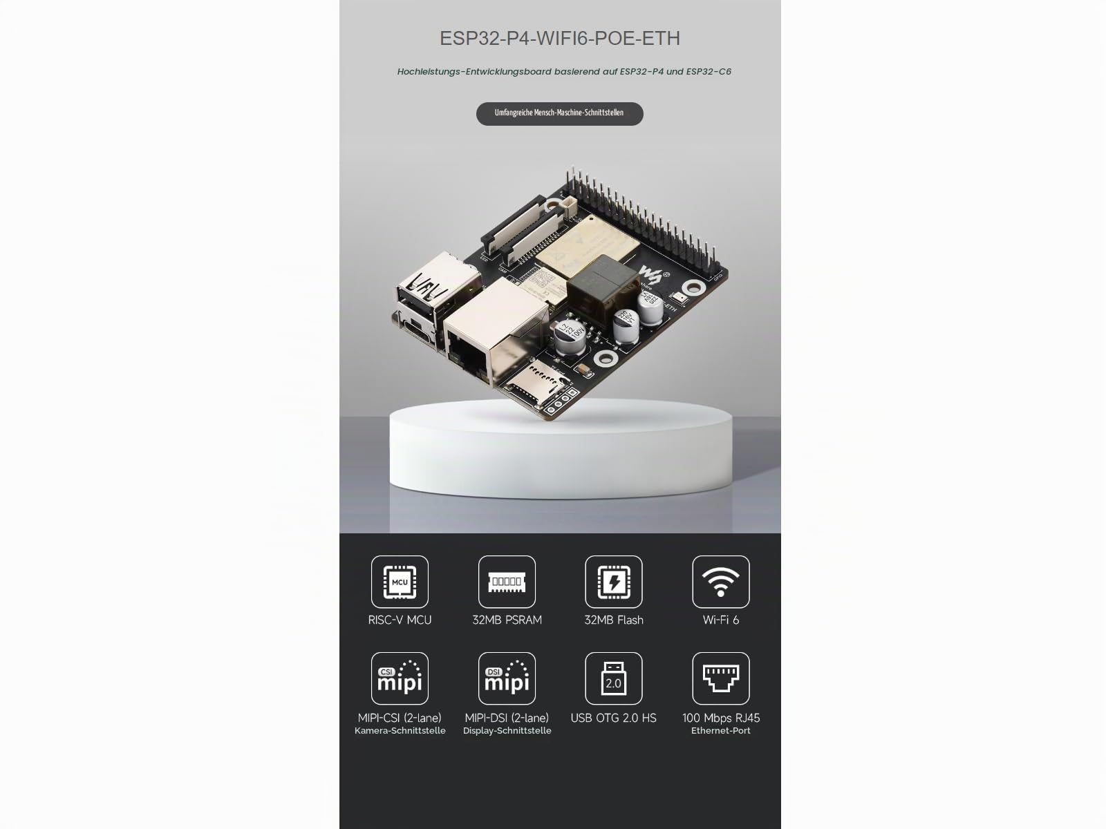 waveshare-esp32-p4-wifi6-poe-eth-entwicklungsboard-esp32-p4-esp32-c6-wi-fi-6-bt5 image 2