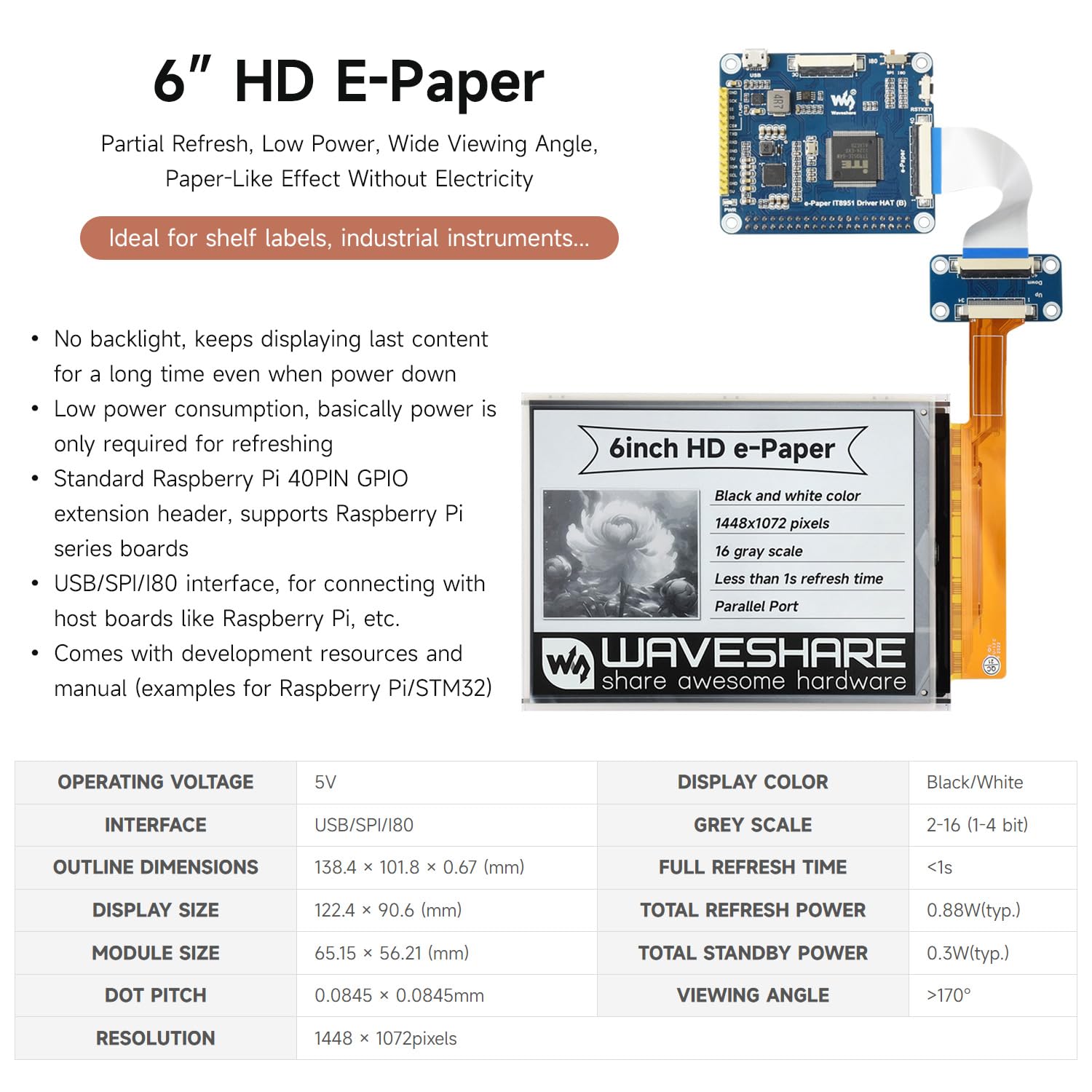 waveshare-6-zoll-e-ink-display-hat-f-r-raspberry-pi-1448-1072-16-graustufen-it89 image 3