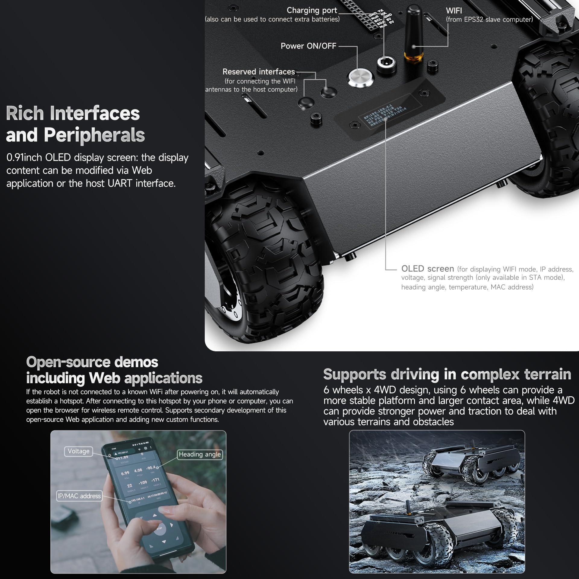 waveshare-6x4-off-road-ugv-roboter-chassis-6-rad-4wd-mobile-robot-mit-esp32 image 5