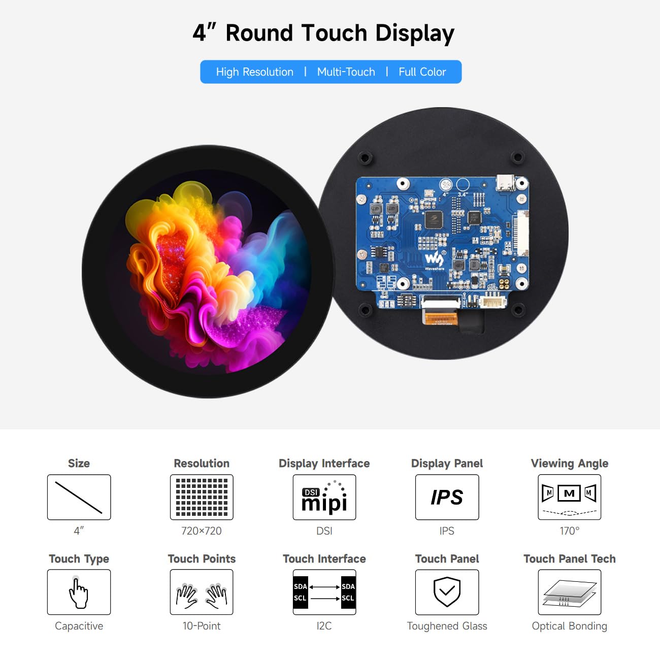 waveshare-4-zoll-dsi-lcd-rundes-kapazitives-touch-display-720x720-ips-f-r-raspbe image 3