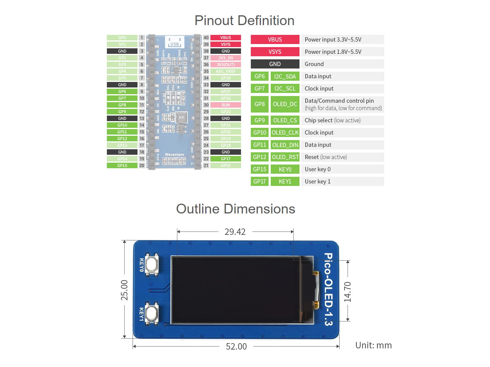 waveshare-1-3-zoll-oled-display-modul-f-r-raspberry-pi-pico-64-128-pixel-spi-i2c image 4