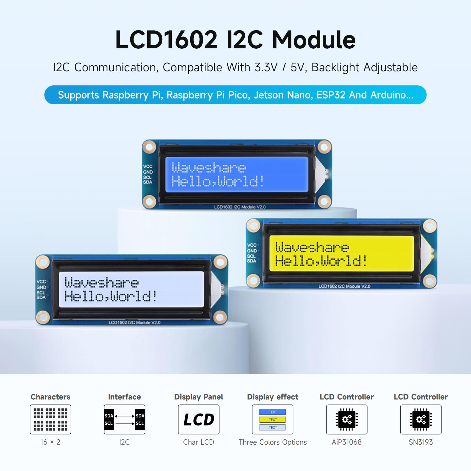 waveshare-lcd1602-i2c-modul-32-zeichen-display-grau-3-3v-5v image 3