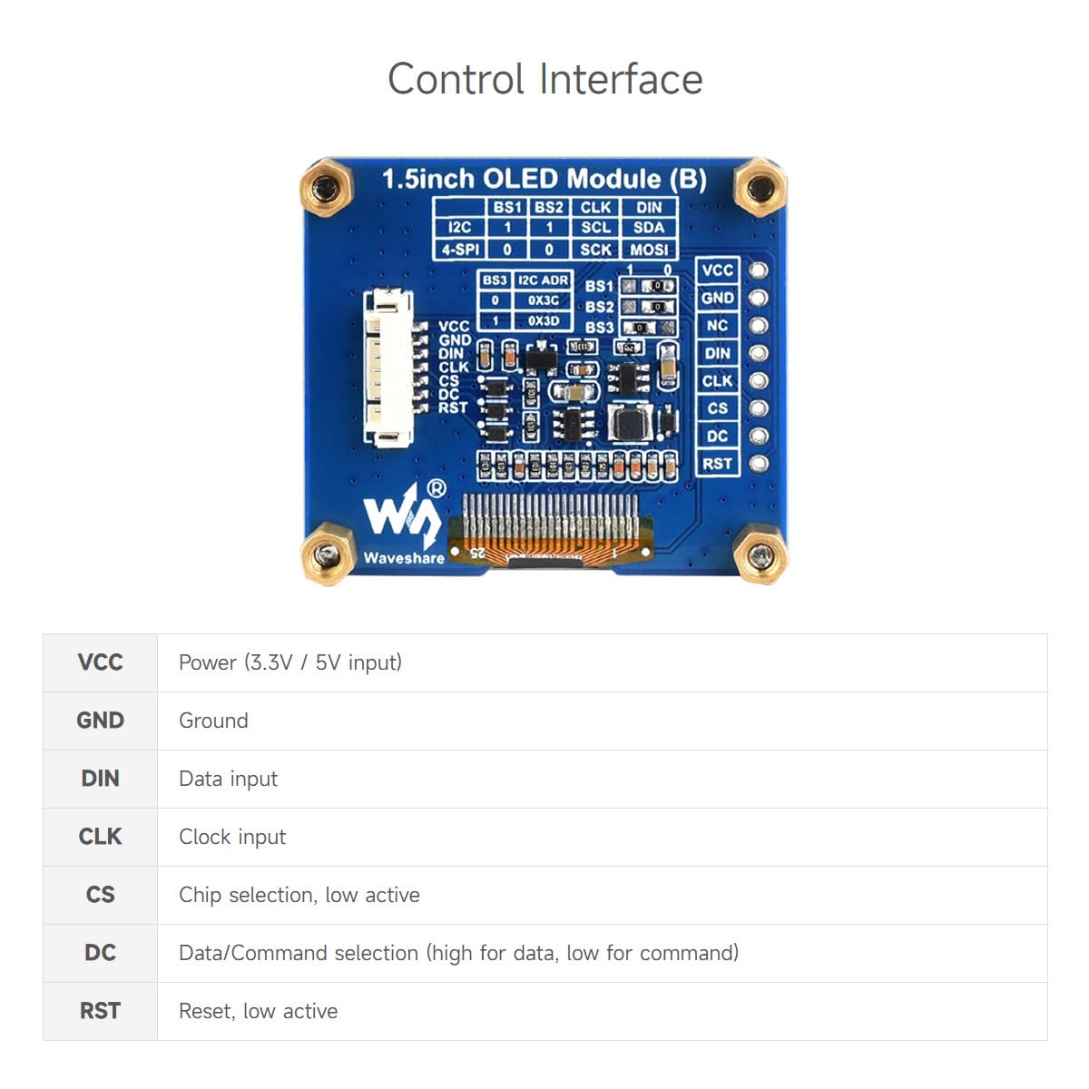 waveshare-1-5-zoll-oled-display-modul-128x128-spi-i2c-schwarz-wei image 5