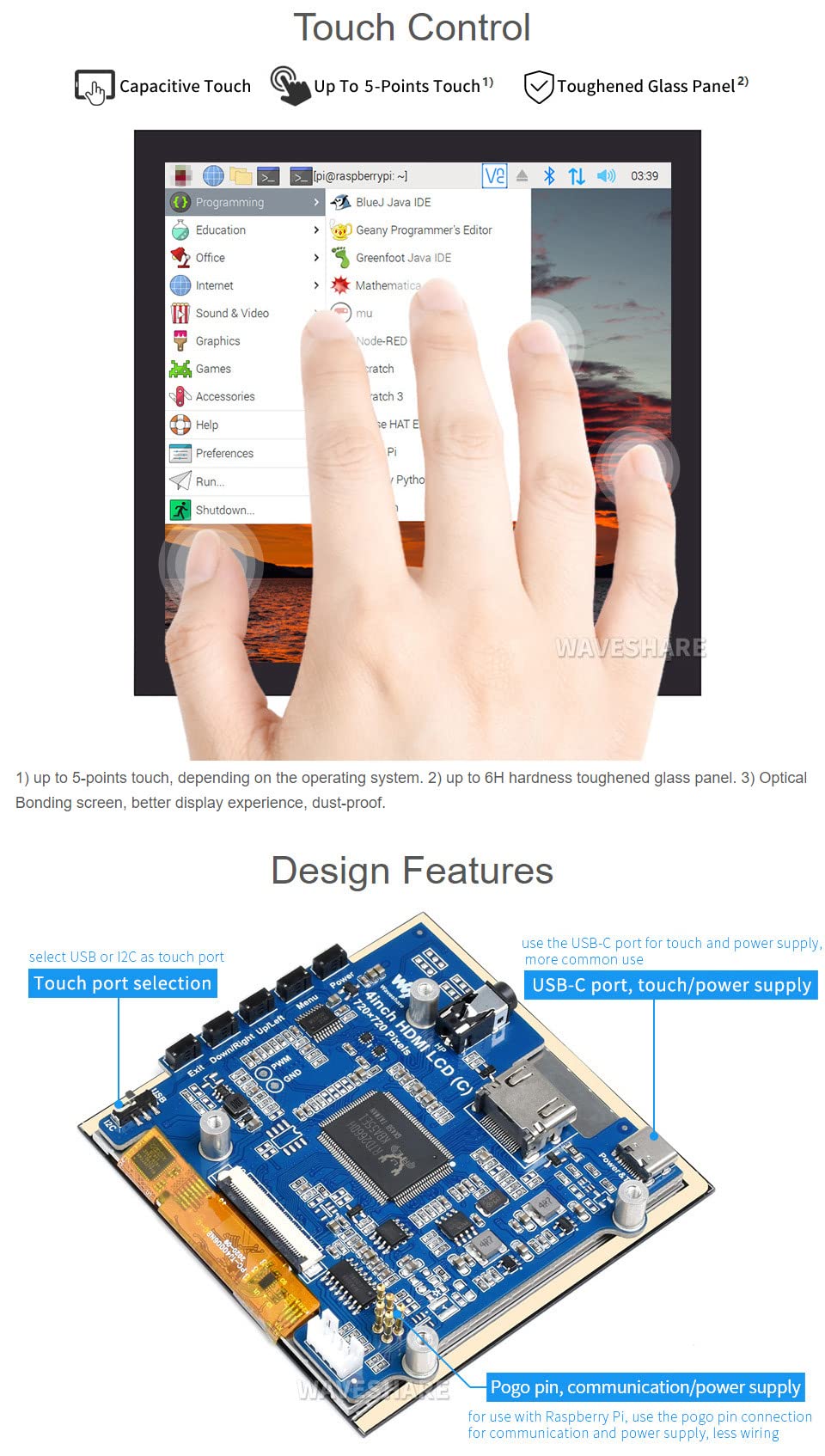 waveshare-4-zoll-hdmi-ips-touch-display-c-720-720-kapazitiv-laminiert-f-r-raspbe image 6