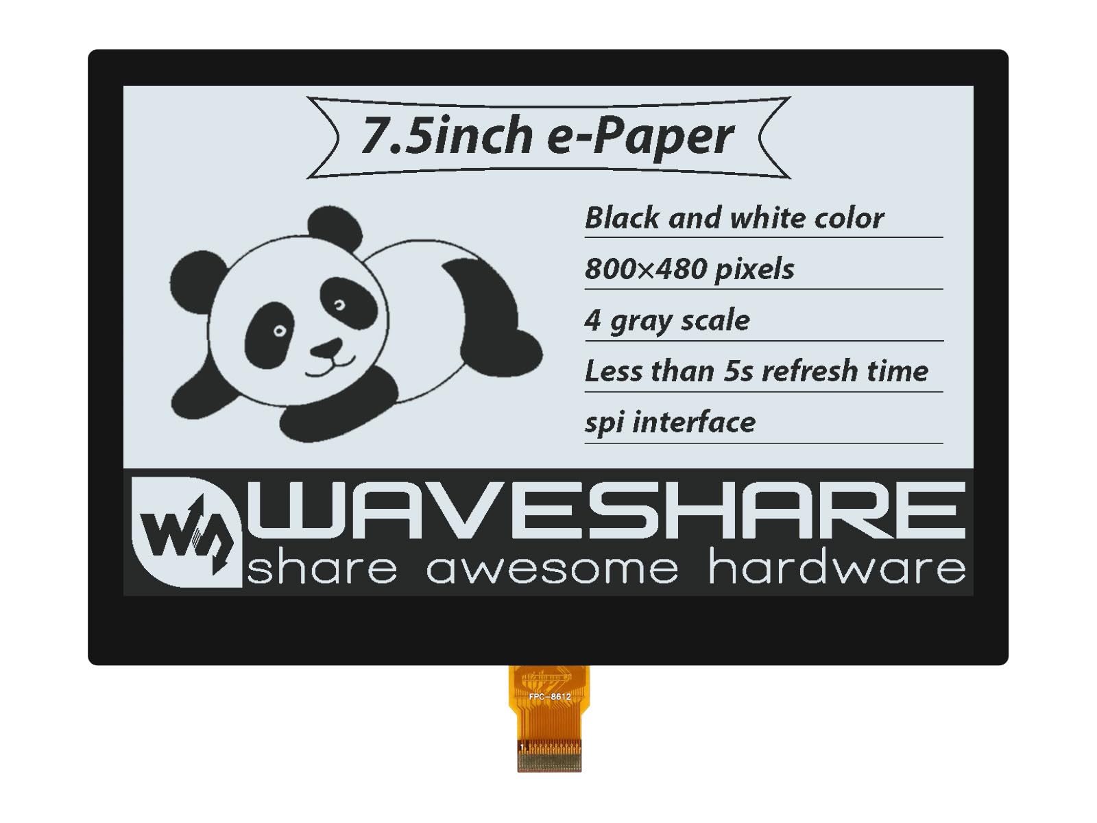 waveshare-7-5-zoll-e-paper-e-ink-display-800-480-voll-laminiert-spi-ohne-pcb image 1