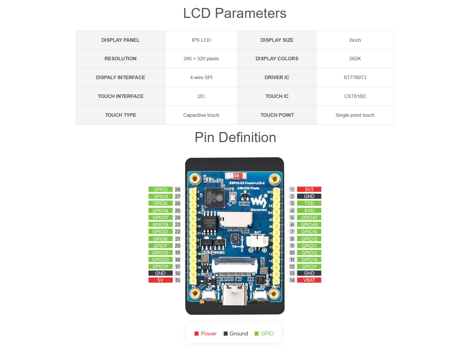 waveshare-esp32-s3-2-zoll-touch-display-entwicklungsboard-240x320-ips-ohne-kamer image 4