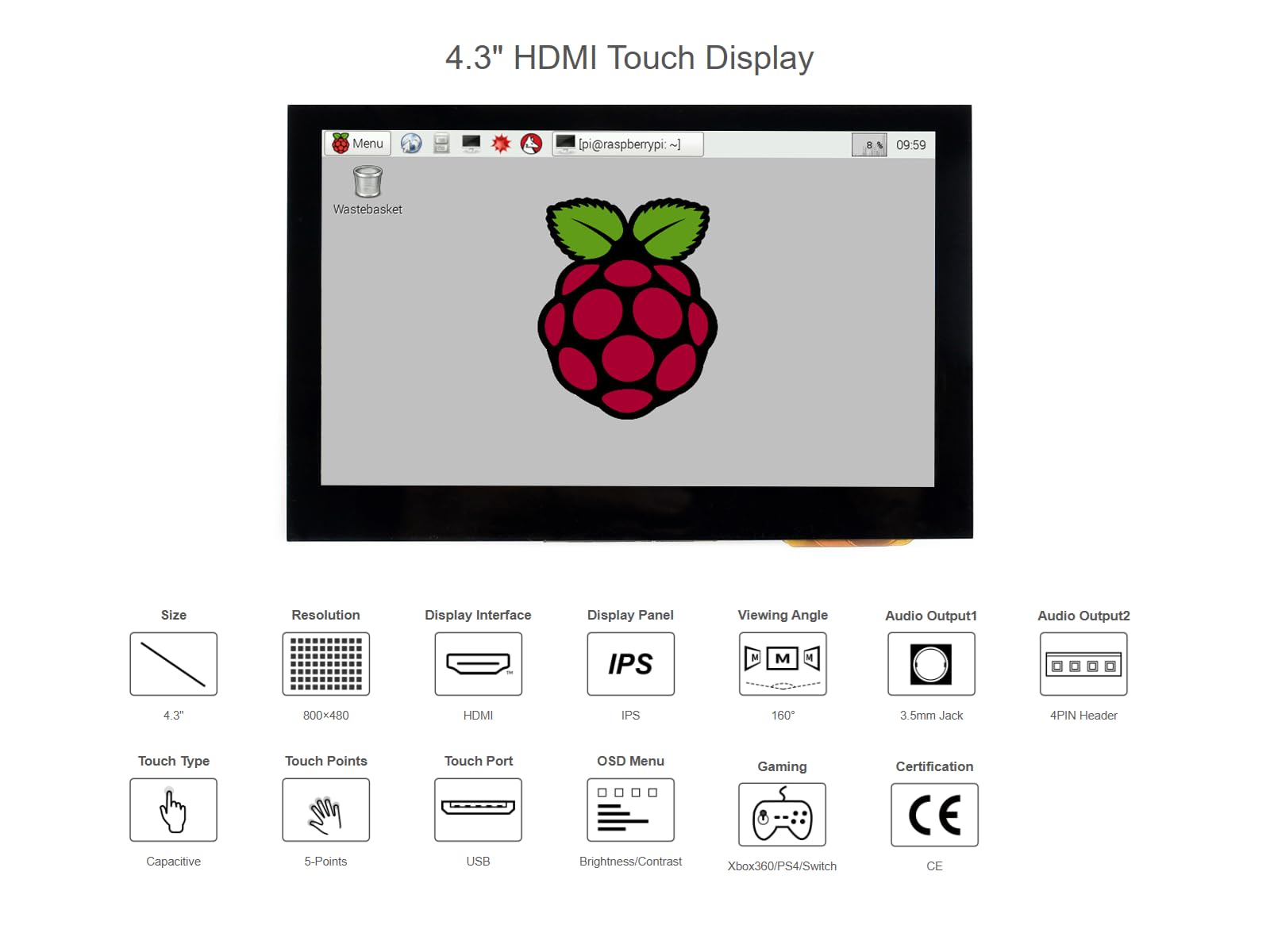 waveshare-4-3-zoll-capacitive-touch-lcd-b-800-480-ips-display image 2