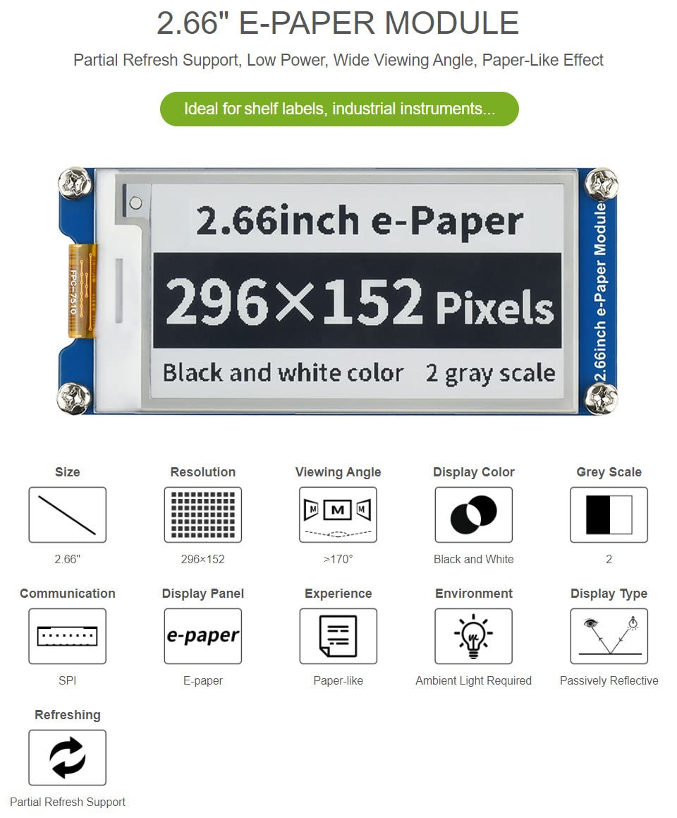 waveshare-2-66-zoll-e-paper-e-ink-display-modul-296x152-teilrefresh-schwarz-wei- image 3
