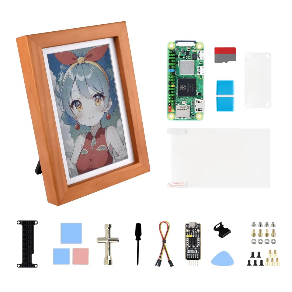 waveshare-7-3-zoll-e6-full-color-e-paper-im-holzrahmen-bundle-mit-raspberry-pi-z image 1