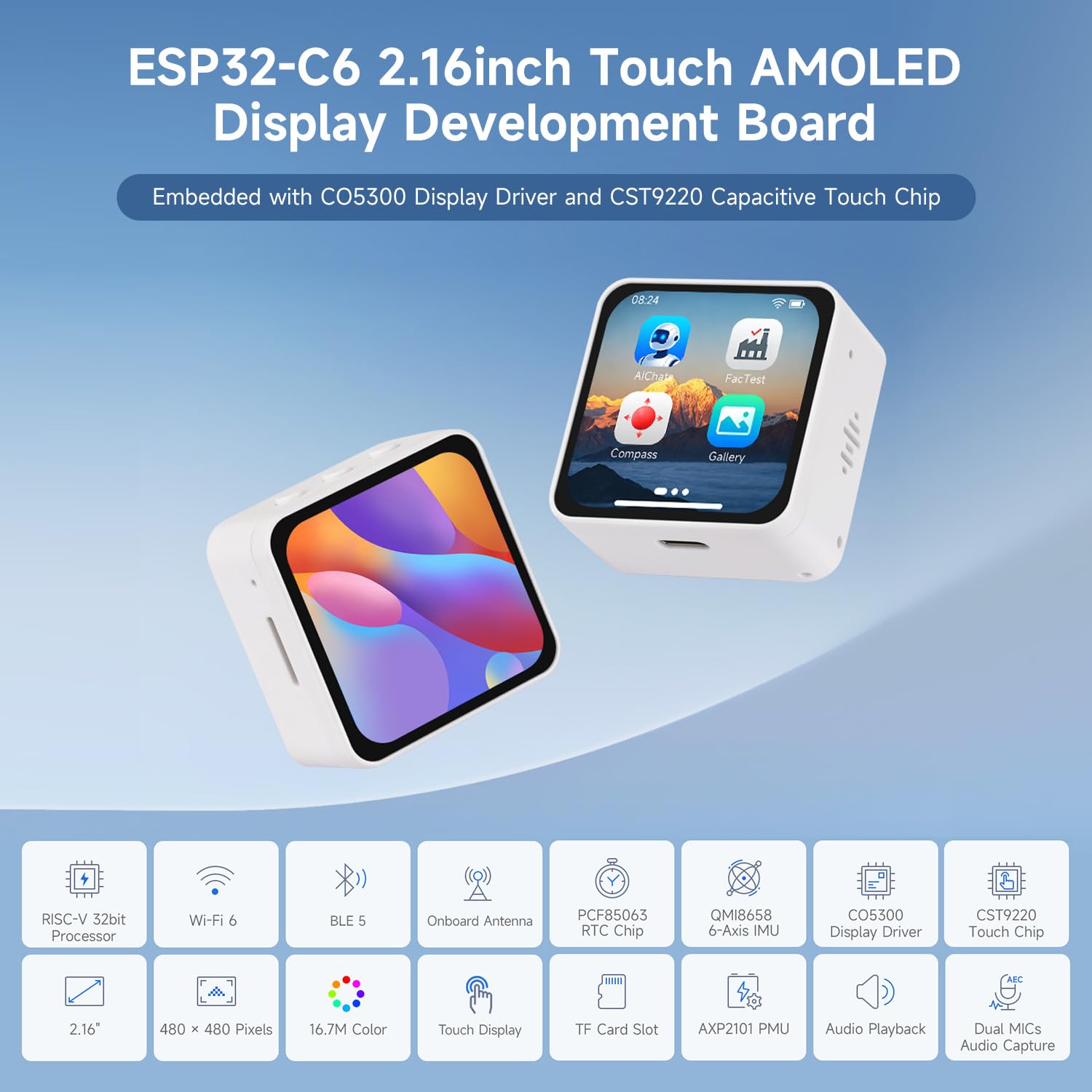 waveshare-esp32-c6-2-16-zoll-amoled-touch-entwicklungsboard-480x480-wi-fi-6-ble- image 3