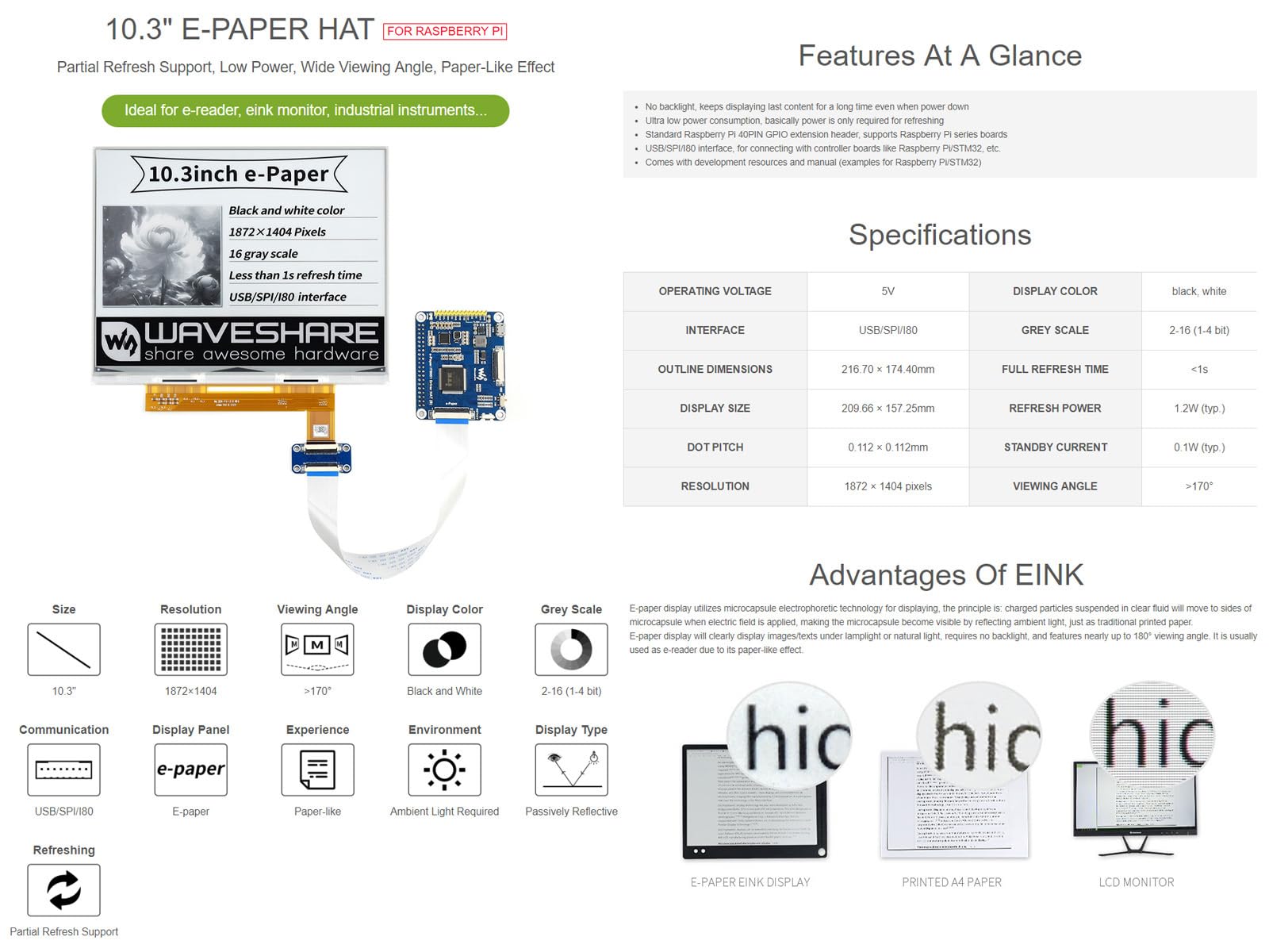 waveshare-10-3-zoll-e-paper-e-ink-display-hat-f-r-raspberry-pi-1872x1404-schwarz image 3