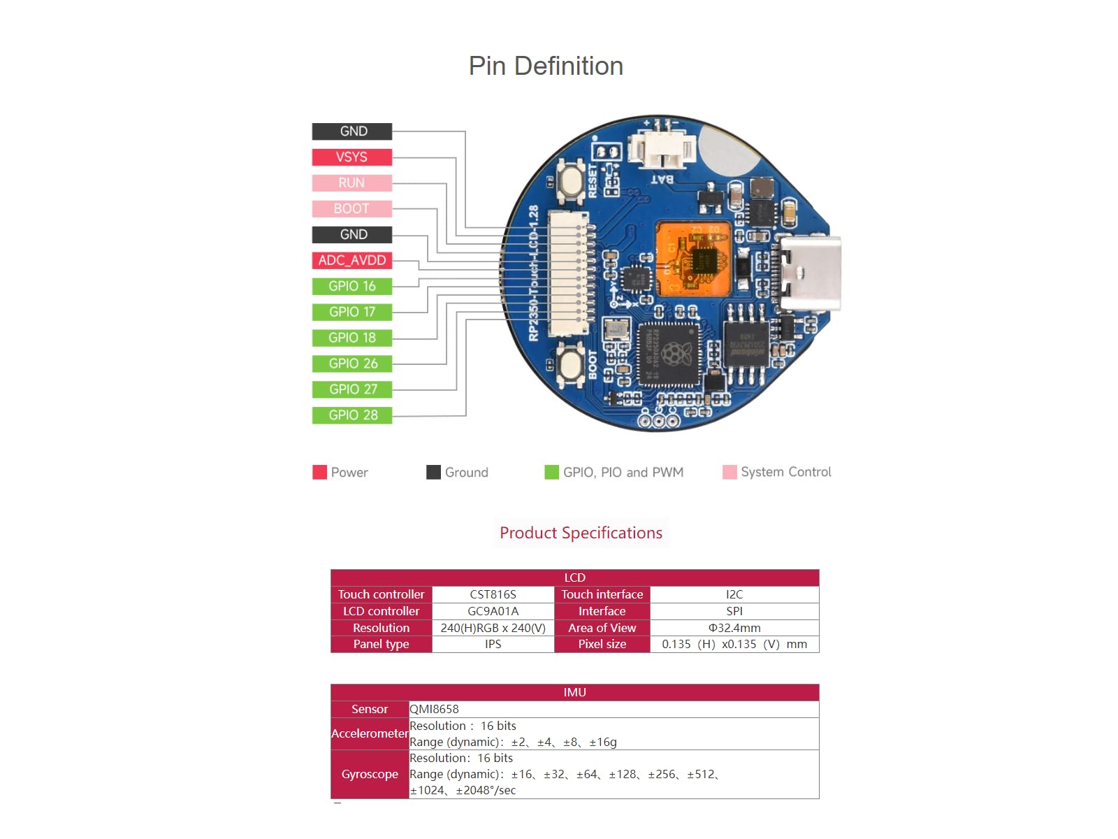 waveshare-rp2350-touch-lcd-1-28-zoll-mcu-board-rund-240x240-mit-6-achsen-sensor- image 5