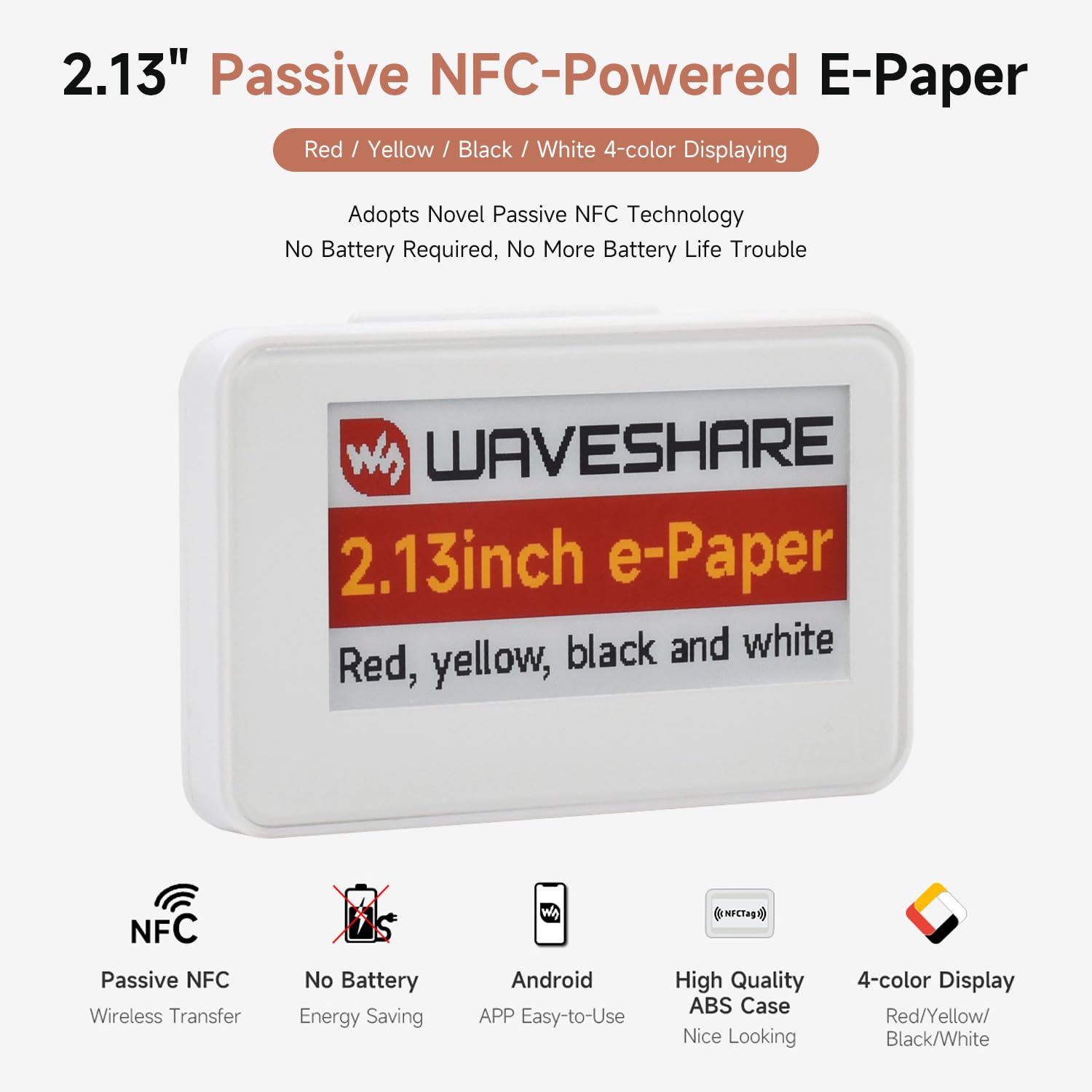 waveshare-2-13-zoll-nfc-powered-e-paper-g-4-farben-im-abs-case image 3