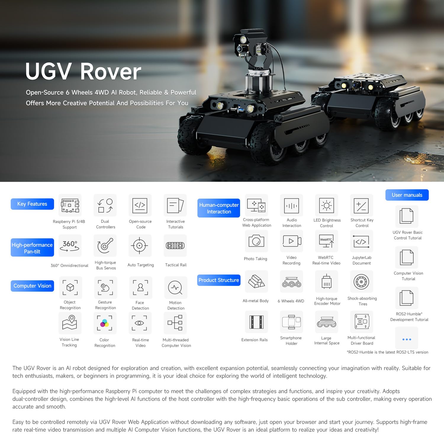 waveshare-ugv-rover-open-source-6-rad-4wd-ai-roboter-mit-raspberry-pi-4b-4gb image 3